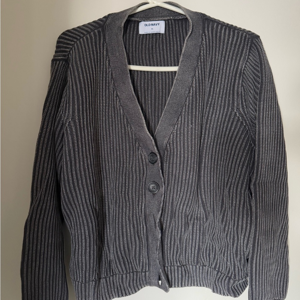 SOLD ON ANOTHER APP- Acid Wash Gray ON Ribbed Cardigan 🌚